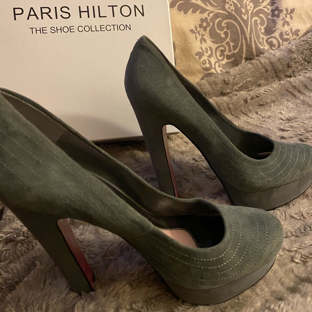 Dark Grey suede platform heels size 8.5M